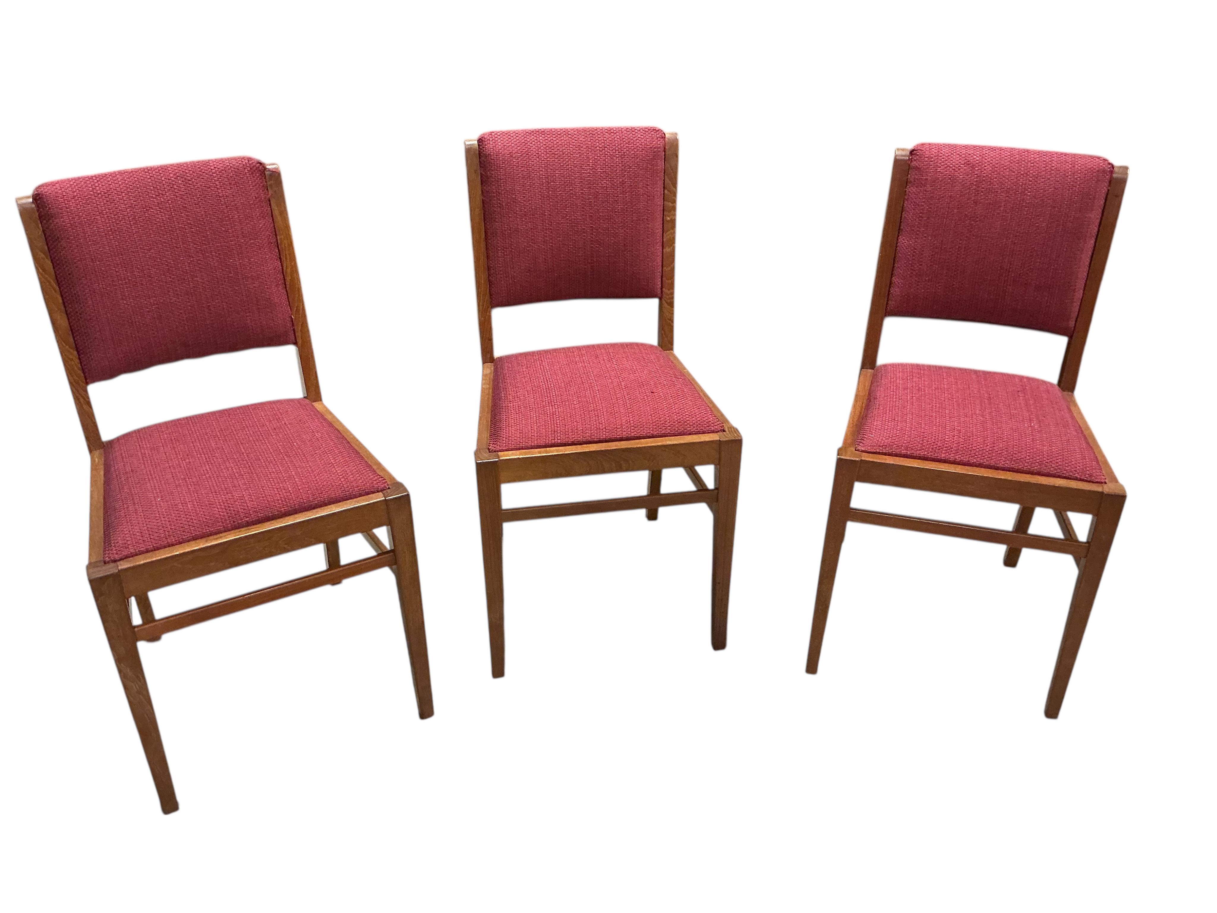 A set of six mid century Archie Shine upholstered teak dining chairs, width 44cm, depth 50cm, height 98cm